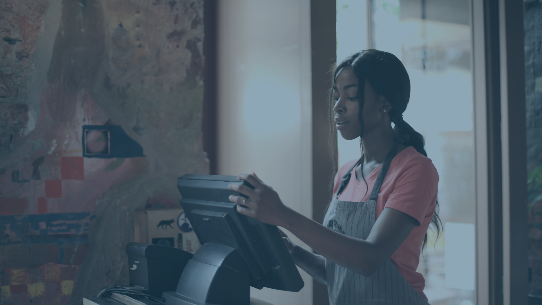 A retail store associate using with the Zoku POS at the store counter