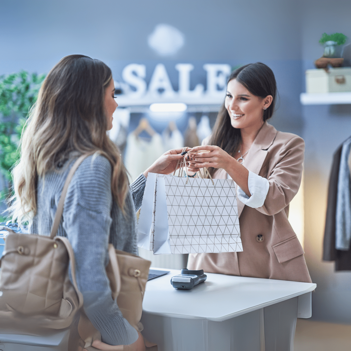 Retail transaction showcasing a salesperson assisting a customer